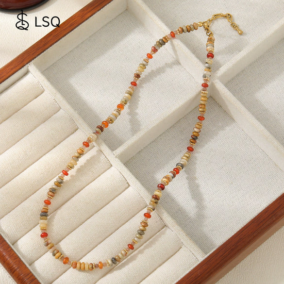 Women's Handmade Geometric Beaded Necklace With Crazy Agate Red Agate Copper And Stainless Steel