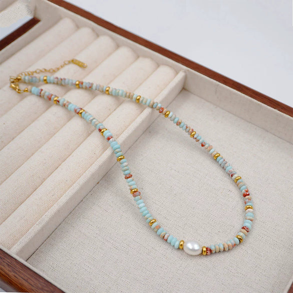Women's Handmade Geometric Beaded Pearl Necklace And Clavicle Bracelet Accessories