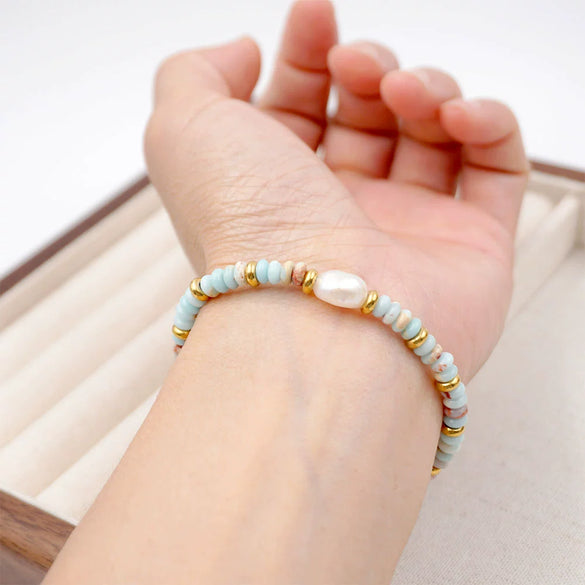 Women's Handmade Geometric Beaded Pearl Necklace And Clavicle Bracelet Accessories