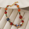 Women's Handmade Geometric Czech Beads Red Agate Lapis Lazuli Copper Bracelet