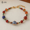 Women's Handmade Geometric Czech Beads Red Agate Lapis Lazuli Copper Bracelet