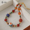 Women's Handmade Geometric Czech Beads Red Agate Lapis Lazuli Copper Bracelet