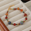 Women's Handmade Geometric Czech Beads Red Agate Lapis Lazuli Copper Bracelet