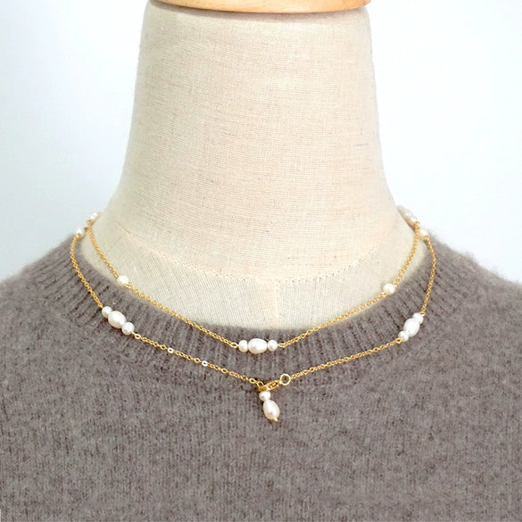 Women's Handmade Geometric Freshwater Pearl Necklace Cross Chain Style