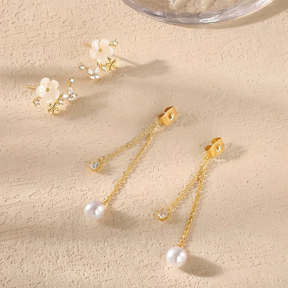 Women's Handmade Geometric Long Chain Earrings With Imitation Pearls And Zircon Fashion Banquet Jewelry