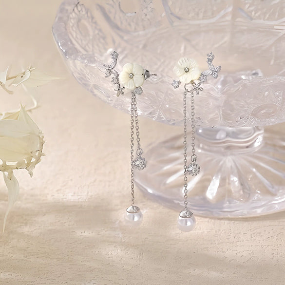 Women's Handmade Geometric Long Chain Earrings With Imitation Pearls And Zircon Fashion Banquet Jewelry
