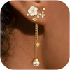 Women's Handmade Geometric Long Chain Earrings With Imitation Pearls And Zircon Fashion Banquet Jewelry