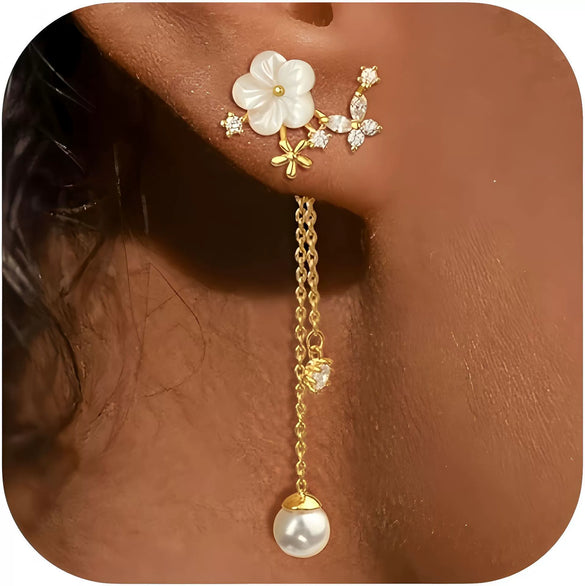 Women's Handmade Geometric Long Chain Earrings With Imitation Pearls And Zircon Fashion Banquet Jewelry
