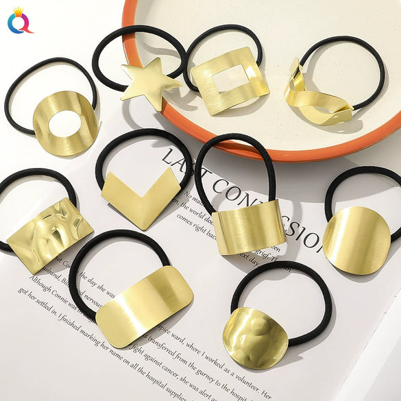 Women's Handmade Geometric Metal Cut Out Towel Hair Accessories Hair Ring Hair Tie
