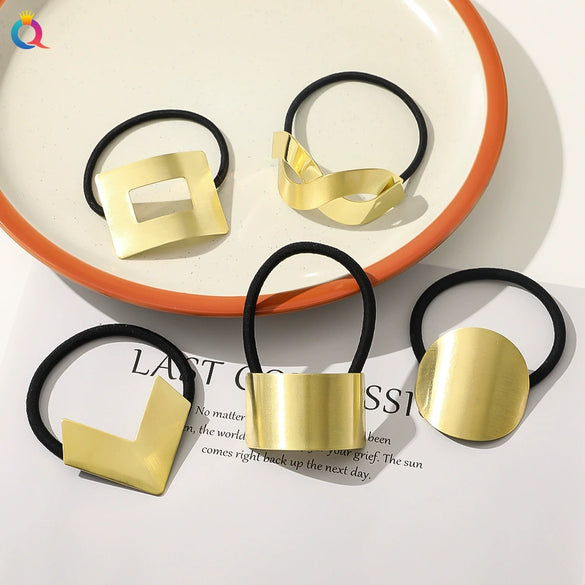 Women's Handmade Geometric Metal Cut Out Towel Hair Accessories Hair Ring Hair Tie