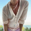 Women's Handmade Geometric Natural Stone Beaded Titanium Steel Necklace Maillard Style Regular Chain Mixed Gemstone Inlay