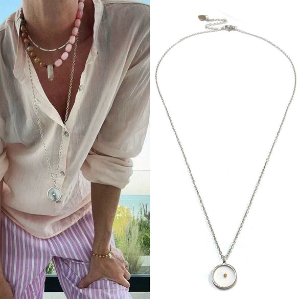 Women's Handmade Geometric Natural Stone Beaded Titanium Steel Necklace Maillard Style Regular Chain Mixed Gemstone Inlay