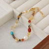 Women's Handmade Geometric Natural Stone Bracelet With Czech Beads Freshwater Pearls Red Agate And Copper