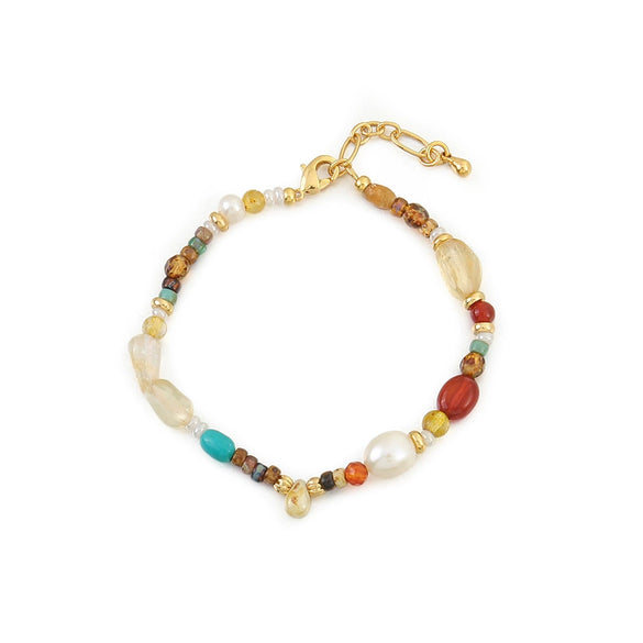 Women's Handmade Geometric Natural Stone Bracelet With Czech Beads Freshwater Pearls Red Agate And Copper