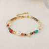 Women's Handmade Geometric Natural Stone Bracelet With Czech Beads Freshwater Pearls Red Agate And Copper