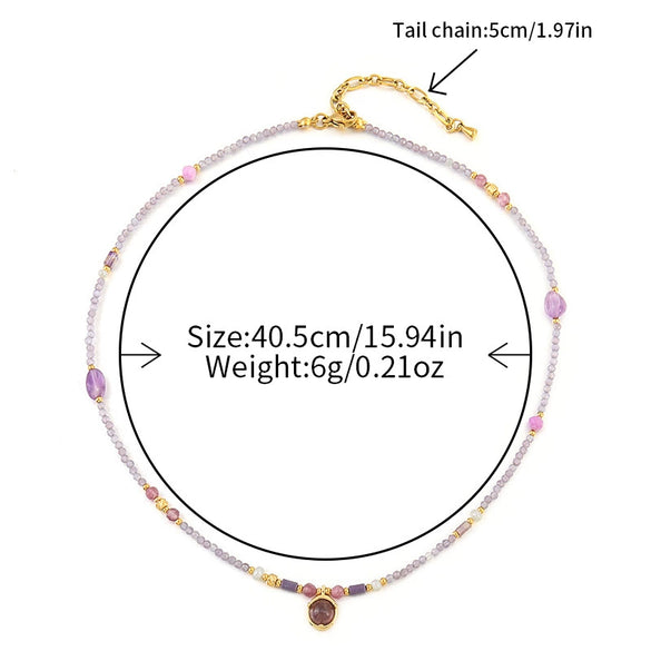 Women's Handmade Geometric Natural Stone Stainless Steel Copper Beaded Necklace