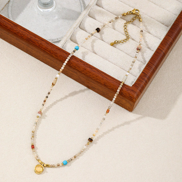 Women's Handmade Geometric Natural Stone Stainless Steel Copper Beaded Necklace