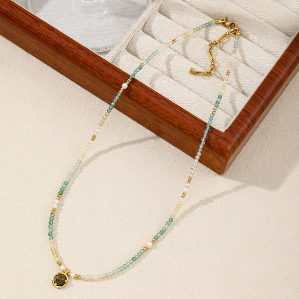 Women's Handmade Geometric Natural Stone Stainless Steel Copper Beaded Necklace