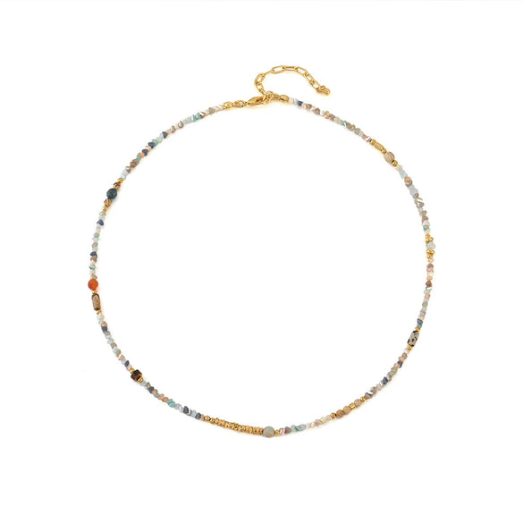 Women's Handmade Geometric Picture Stone And Copper Beaded Clavicle Necklace