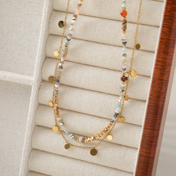 Women's Handmade Geometric Picture Stone And Copper Beaded Clavicle Necklace