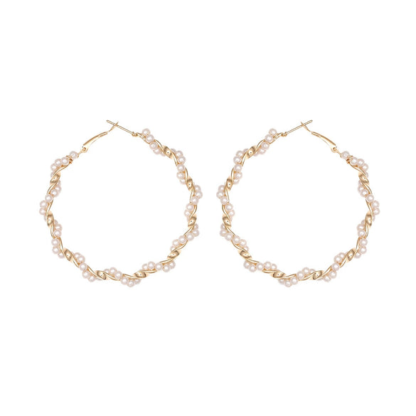Women’s Handmade Geometric Round Metal And Pearl Statement Earrings Fashion Jewelry For Wholesale