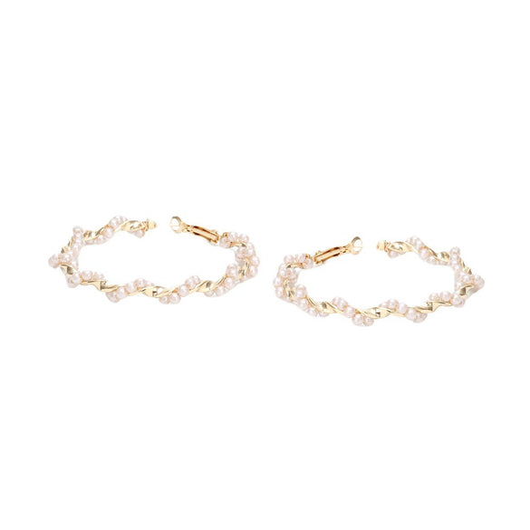 Women’s Handmade Geometric Round Metal And Pearl Statement Earrings Fashion Jewelry For Wholesale