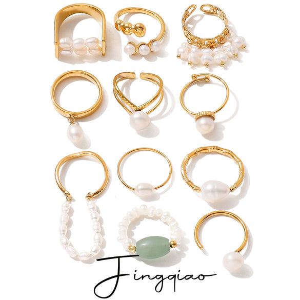 Women's Handmade Geometric Stainless Steel Light Luxury Ring With Freshwater Pearl