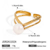 Women's Handmade Geometric Stainless Steel Light Luxury Ring With Freshwater Pearl
