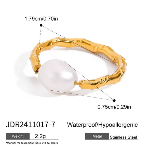 Women's Handmade Geometric Stainless Steel Light Luxury Ring With Freshwater Pearl