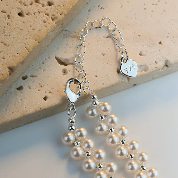 Women's Handmade Geometric 925 Sterling Silver Pearl Aquamarine Bracelet Jewelry