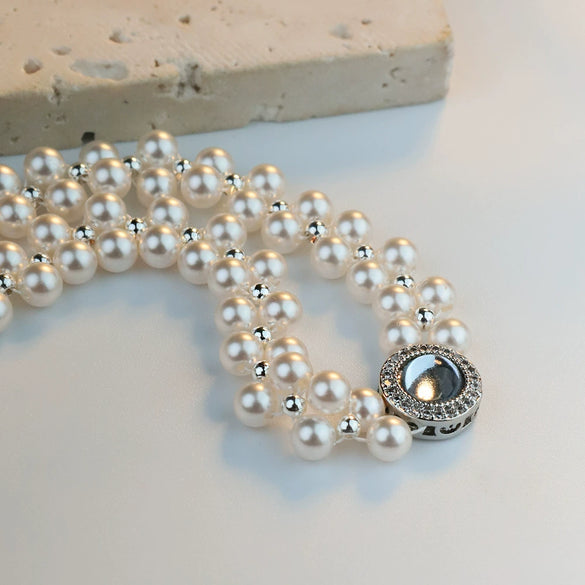 Women's Handmade Geometric 925 Sterling Silver Pearl Aquamarine Bracelet Jewelry