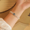 Women's Handmade Geometric 925 Sterling Silver Pearl Aquamarine Bracelet Jewelry