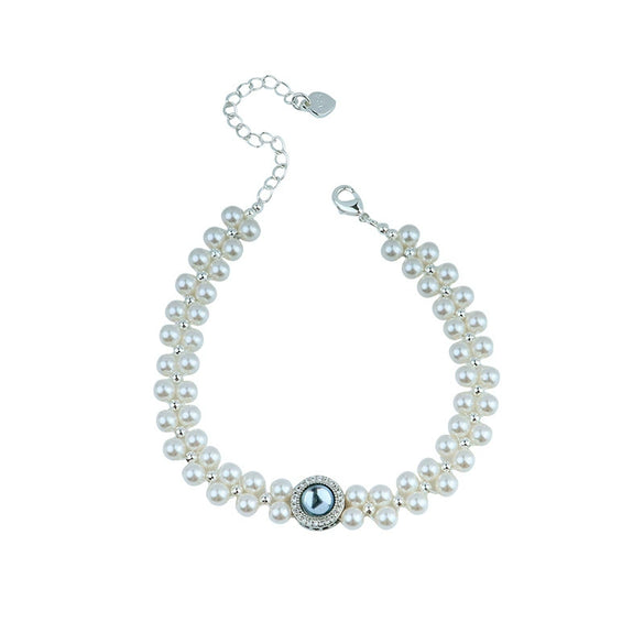 Women's Handmade Geometric 925 Sterling Silver Pearl Aquamarine Bracelet Jewelry