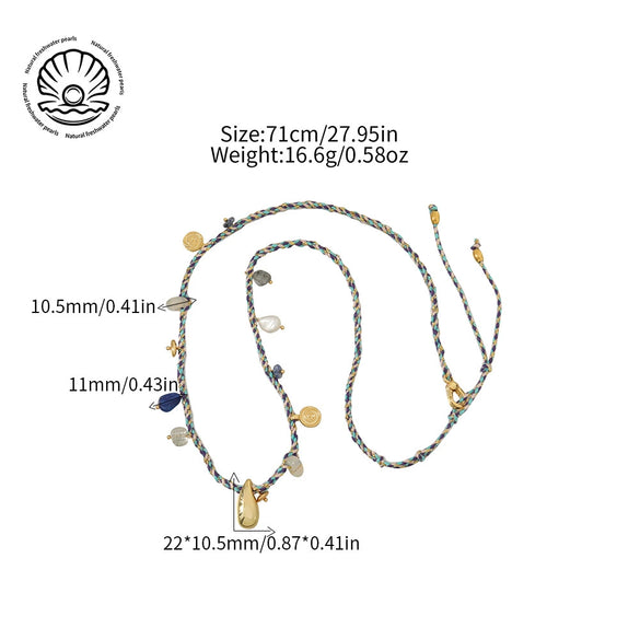 Women's Handmade Geometric Style Necklace With Lapis Lazuli Freshwater Pearl And Other Materials