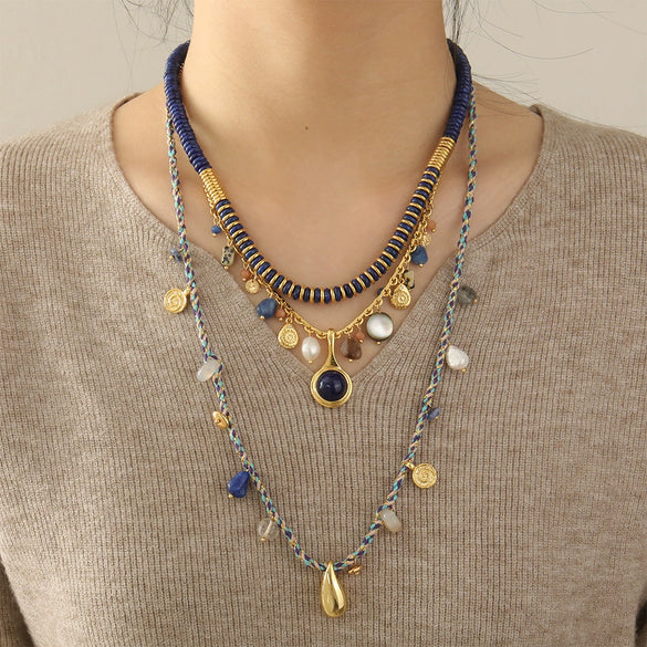 Women's Handmade Geometric Style Necklace With Lapis Lazuli Freshwater Pearl And Other Materials