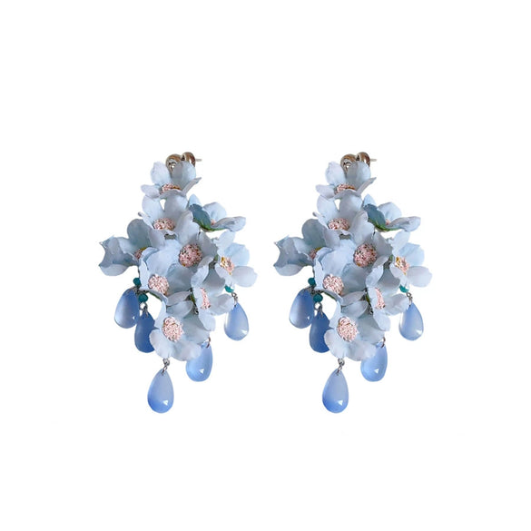 Women's Handmade Glass Glazed Flower Tassel Earrings