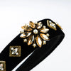 Women's Handmade Gold Velvet Wide Brim Headband With Sparkling Flower Detail Princess Style Fashion Hair Accessory