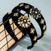 Women's Handmade Gold Velvet Wide Brim Headband With Sparkling Flower Detail Princess Style Fashion Hair Accessory