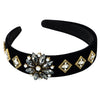 Women's Handmade Gold Velvet Wide Brim Headband With Sparkling Flower Detail Princess Style Fashion Hair Accessory