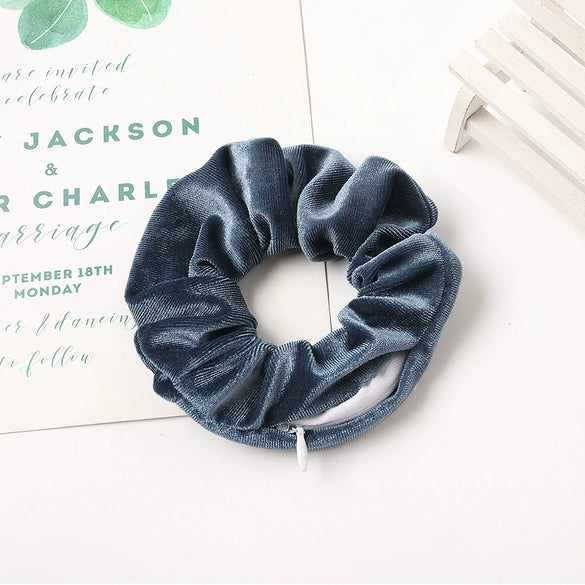 Women's Handmade Gradient Fabric Scrunchie Hair Tie With Zipper Detail Fashion Ponytail Hair Accessory Wholesale