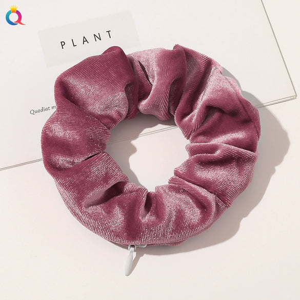Women's Handmade Gradient Fabric Scrunchie Hair Tie With Zipper Detail Fashion Ponytail Hair Accessory Wholesale