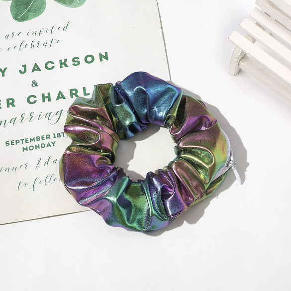 Women's Handmade Gradient Fabric Scrunchie Hair Tie With Zipper Detail Fashion Ponytail Hair Accessory Wholesale