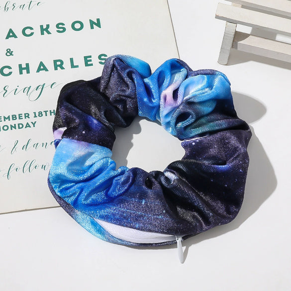 Women's Handmade Gradient Fabric Scrunchie Hair Tie With Zipper Detail Fashion Ponytail Hair Accessory Wholesale