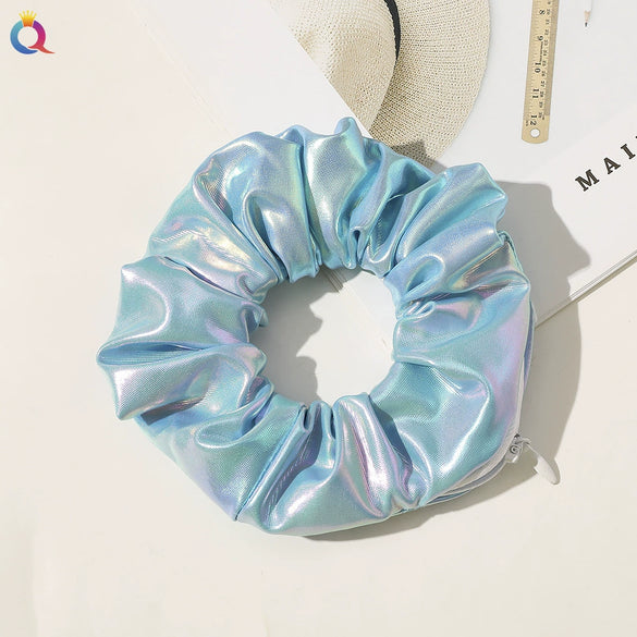 Women's Handmade Gradient Fabric Scrunchie Hair Tie With Zipper Detail Fashion Ponytail Hair Accessory Wholesale