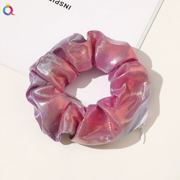 Women's Handmade Gradient Fabric Scrunchie Hair Tie With Zipper Detail Fashion Ponytail Hair Accessory Wholesale