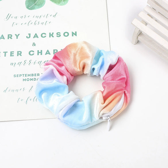 Women's Handmade Gradient Fabric Scrunchie Hair Tie With Zipper Detail Fashion Ponytail Hair Accessory Wholesale
