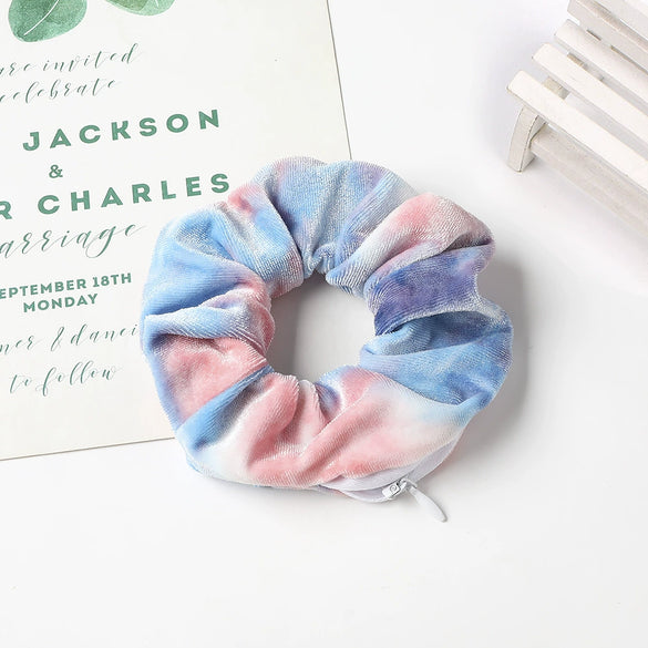 Women's Handmade Gradient Fabric Scrunchie Hair Tie With Zipper Detail Fashion Ponytail Hair Accessory Wholesale