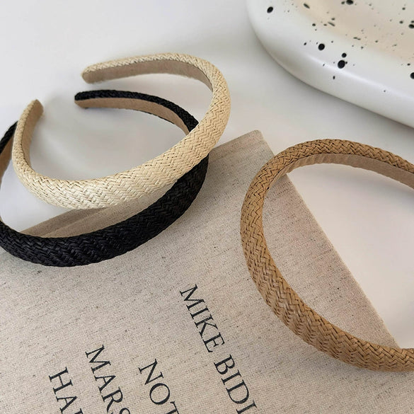 Women's Handmade Grass Hairband Geometric Retro Allmatch Holiday Style Solid Color