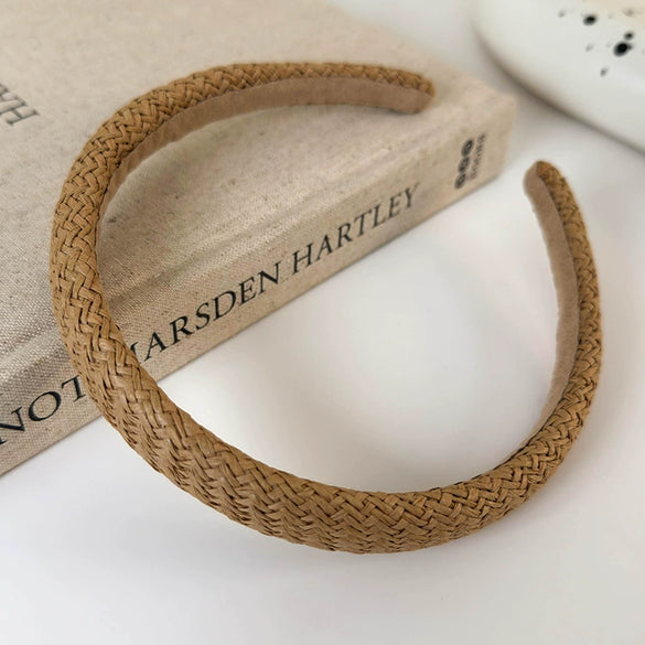 Women's Handmade Grass Hairband Geometric Retro Allmatch Holiday Style Solid Color