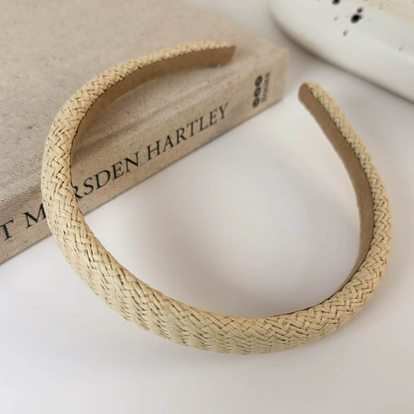 Women's Handmade Grass Hairband Geometric Retro Allmatch Holiday Style Solid Color
